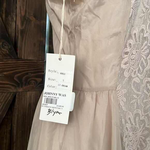NWT Johnny Was Silk Lace Dress Biya Romantic Flapper Victorian Goth Blush Pink S - Picture 6 of 12